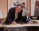 Raider J. Royden Stork and Raiders' historian C. V. Glines